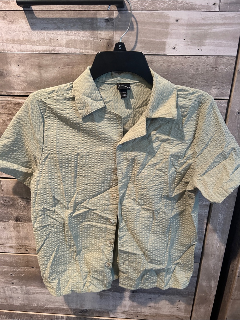art class Light Green Textured Short-Sleeve Button-Front Shirt